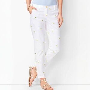 {Talbots} "Weekend Chino" White Yellow Embroidered Lemons Relaxed Khakis Pants